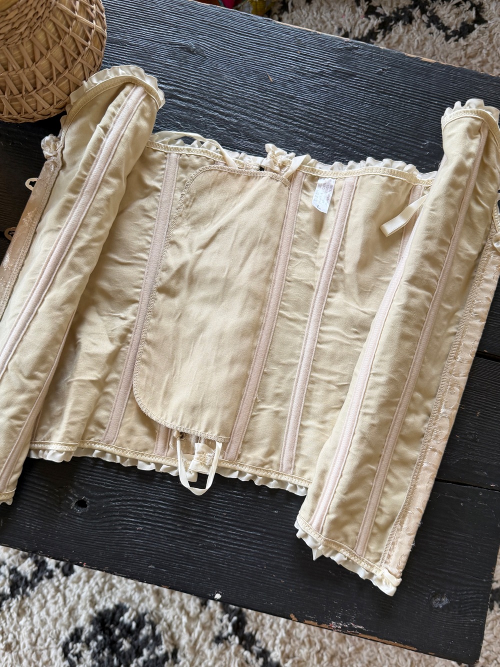 Ivory Lace-Up Brocade Corset Bustier Satin Top L NWOT - Picture 9 of 16